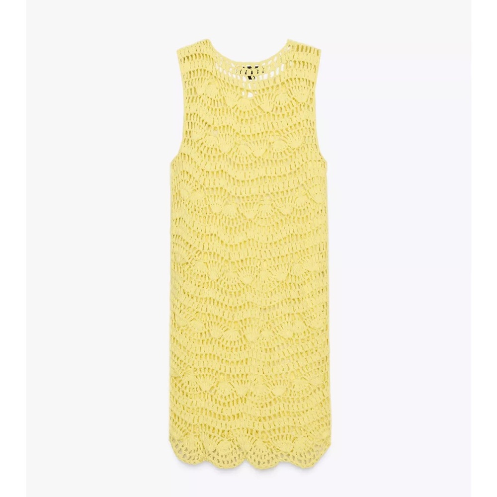 Zara NWT open knit mini dress yellow coverup 3646/001 - Picture 6 of 12